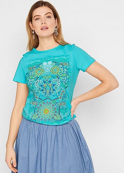 bonprix T-Shirt Regular Fit, Kurzarm, aus Baumwolle, mit farbenfrohem Print günstig online kaufen