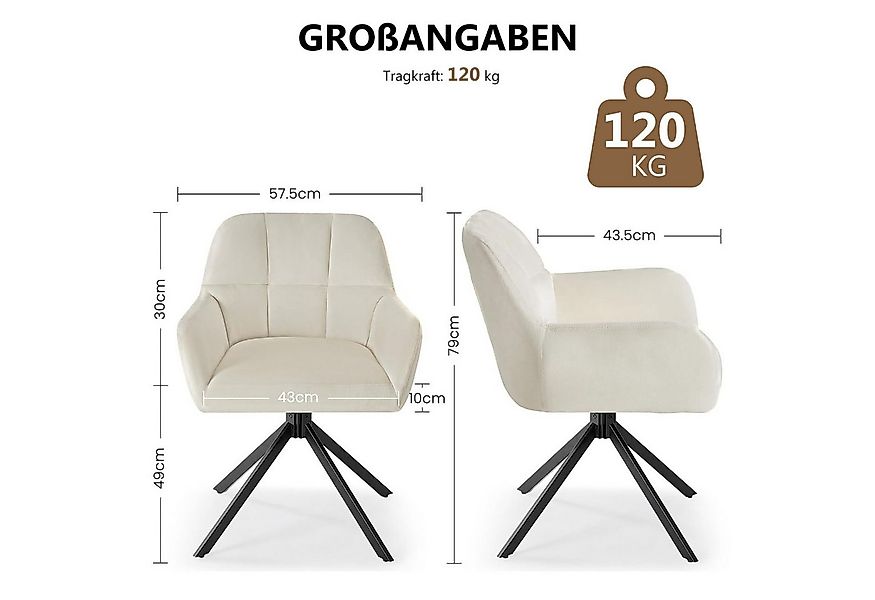 Refined Living Esszimmerstuhl 360° Drehstuhl Esszimmer mit Armlehnen Samt P günstig online kaufen