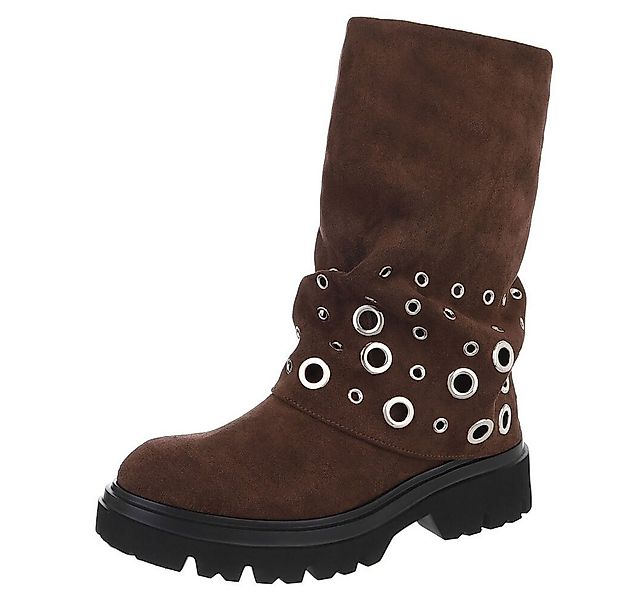Ital-Design Modische Damenstiefel mit Ösen und robustem Absatz Plateaustief günstig online kaufen