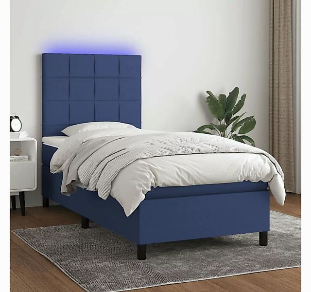 vidaXL Boxspringbett Boxspringbett mit Matratze LED Blau 90x190 cm Stoff Be günstig online kaufen