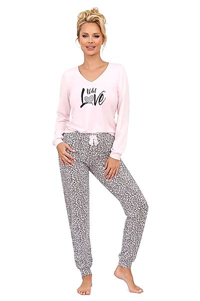 Donna Pyjama langarm Schlafanzug mit Motivdruck günstig online kaufen