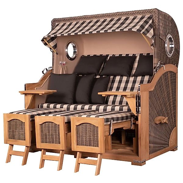 bene,iving Strandkorb Komplettset Ammersee Grande XXL Teak Bullauge PE grau günstig online kaufen