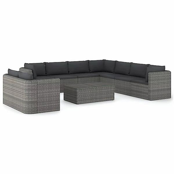 10-tlg. Garten-lounge-set Mit Kissen Poly Rattan Grau günstig online kaufen