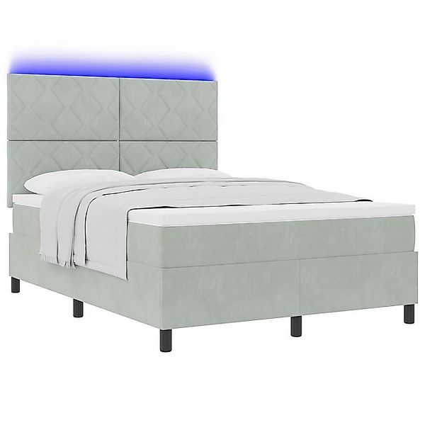 vidaXL Bett LED Boxspringbett mit Matratze Hellgrau 140x190 cm Samt (1-tlg) günstig online kaufen