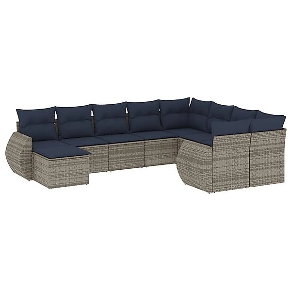 vidaXL 10-Tlg Gartensofa-Set mit Kissen Grau Polyrattan 3221860 günstig online kaufen