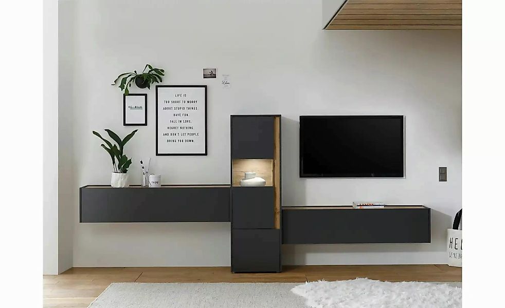Wohnwand  Cande ¦ grau ¦ Maße (cm): B: 350 H: 40 Kommoden & Sideboards > Wo günstig online kaufen