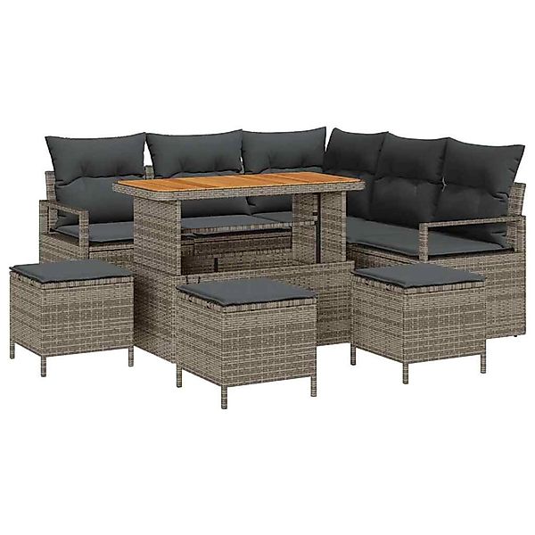 vidaXL Garten-Sofa-Set mit Kissen 9-Tlg Grau Poly Rattan 3362533 günstig online kaufen