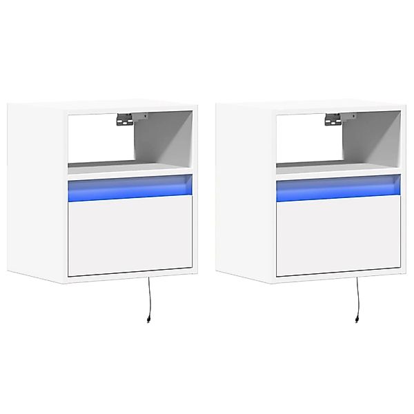 vidaXL Wand-Nachttische mit LED-Leuchten 2 Stk, Weiß 3307976 günstig online kaufen