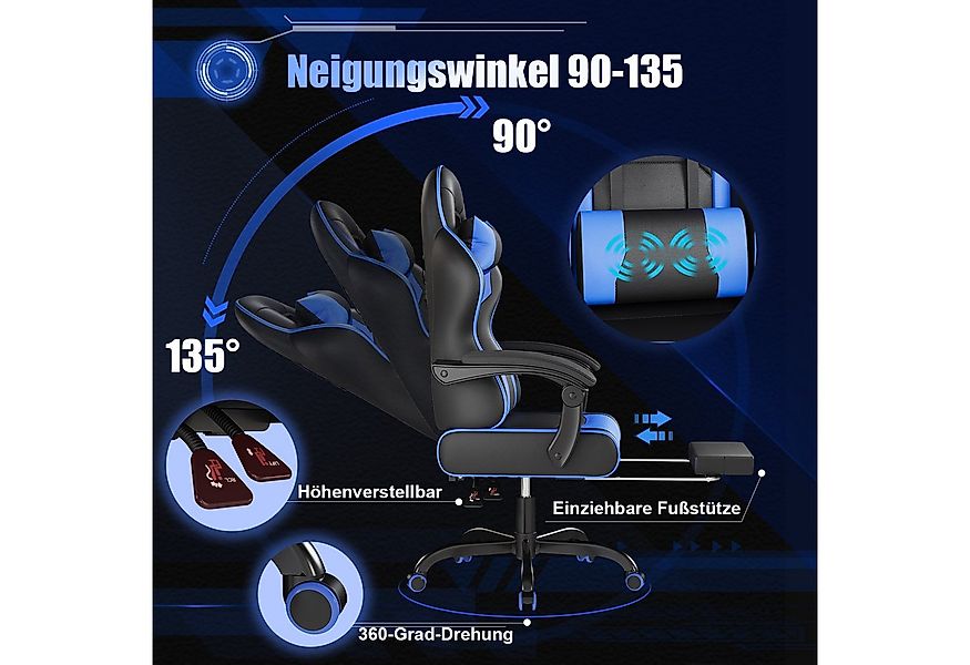 HOMALL Gaming-Stuhl Massage Bürostuhl mit Fußstütze,Kopfstütze Gaming Chair günstig online kaufen