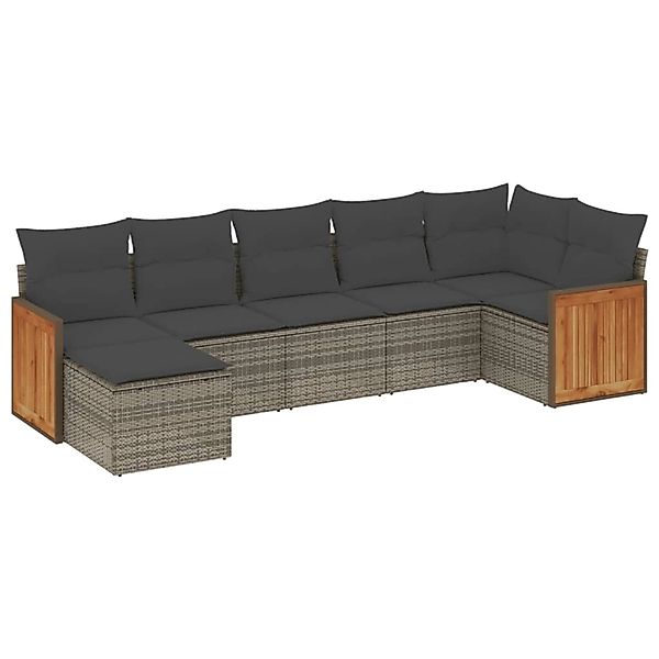 vidaXL 7-Tlg Garten-Sofagarnitur mit Kissen Grau Poly Rattan 3227873 günstig online kaufen