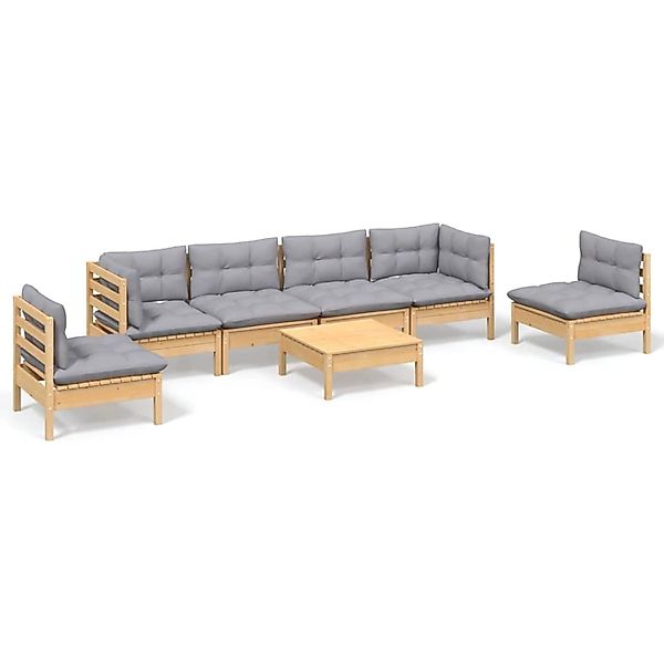 vidaXL 7-Tlg Garten-Lounge-Set mit Grauen Kissen Kiefer Massivholz 3096201 günstig online kaufen