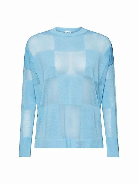 Esprit Rundhalspullover Karierter Pullover aus Leinenmix günstig online kaufen