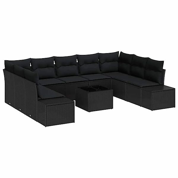 vidaXL Gartensofa-set mit Kissen 9-Tlg Schwarz Poly-Rattan 3355902 günstig online kaufen