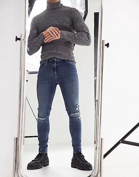 ASOS DESIGN – Vintage Look – Dunkel gefärbte Spray-on-Jeans mit Powerstretc günstig online kaufen