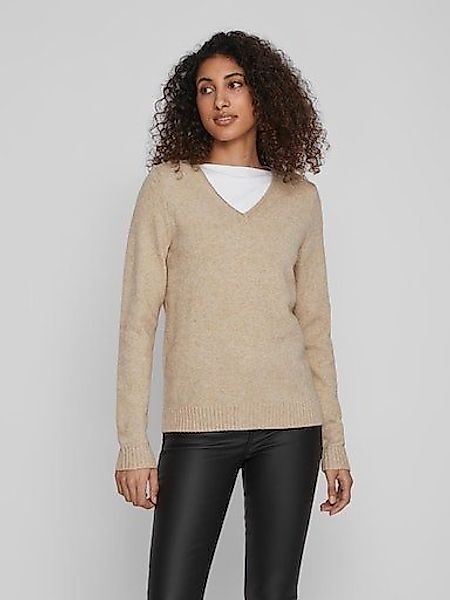 Vila V-Ausschnitt-Pullover VIRIL V-NECK L/S KNIT TOP - NOOS Materialmix, re günstig online kaufen