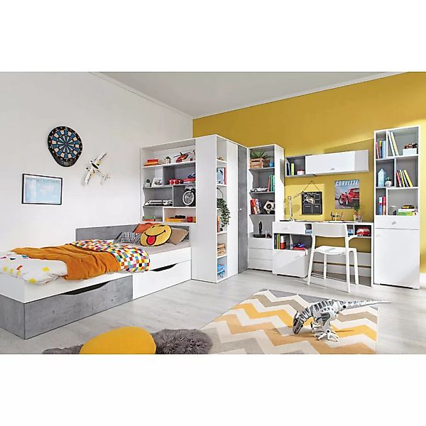 Jugendzimmer Set 6-teilig SEATTLE-133 mit Jugendbett 90x200cm in Beton und günstig online kaufen