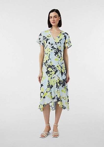 comma Midikleid Kleid Antailliertes Midikleid mit Volants und All-over-Prin günstig online kaufen