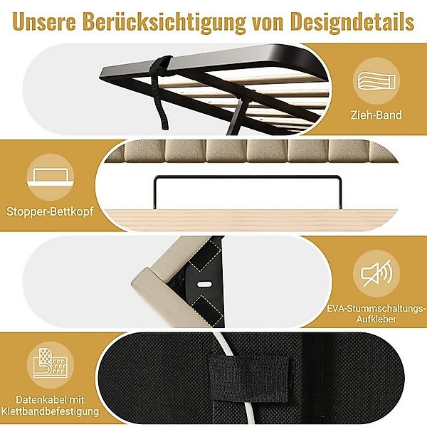 Flieks Polsterbett, hydraulisches Stauraumbett 180x200cm mit LED und Ladefu günstig online kaufen
