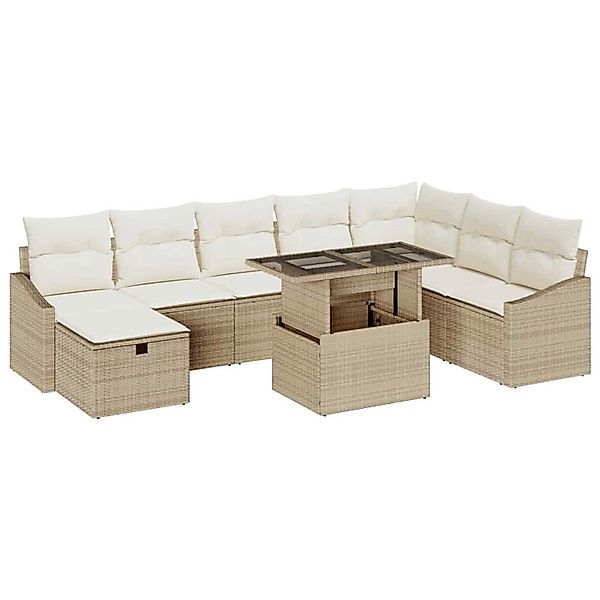 vidaXL Garten-Sofa-Set Höhenverstellbar 9-Tlg Beige Poly Rattan 3361190 günstig online kaufen