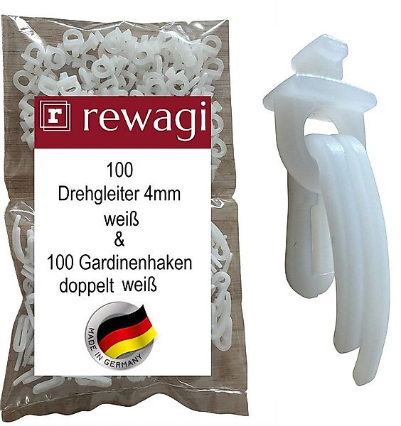 rewagi Gardinengleiter 100 Drehgleiter & 100 Gardinenhaken doppelt für Gard günstig online kaufen
