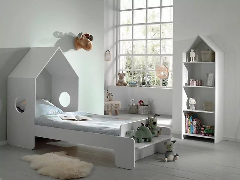 Natur24 Kinderbett CASAMI Set 2-tlg Einzelbett 90x200cm und Regal MDF Weiß günstig online kaufen