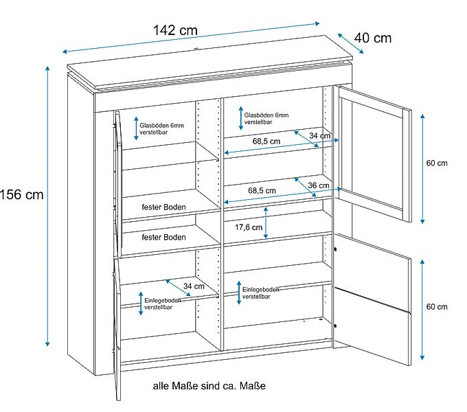 VOGL Möbelfabrik Vitrine Höhe 156 cm günstig online kaufen