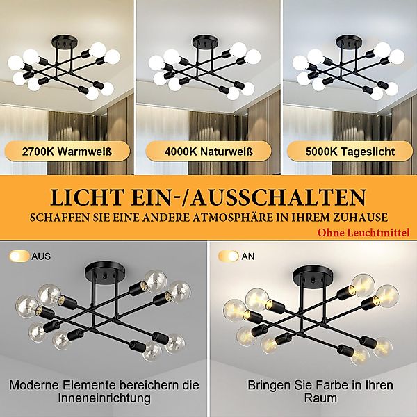 Jibenhome LED Deckenleuchte Schwarz Kronleuchter-Hängend Deckenlampe günstig online kaufen