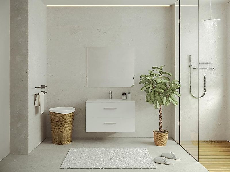 Waschbeckenunterschrank hängend mit Einzelwaschbecken - 80 cm - Weiß - KAYL günstig online kaufen