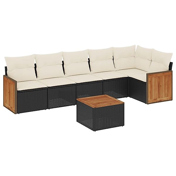 vidaXL 7-Tlg Garten-Sofagarnitur mit Kissen Schwarz Poly Rattan 3260075 günstig online kaufen