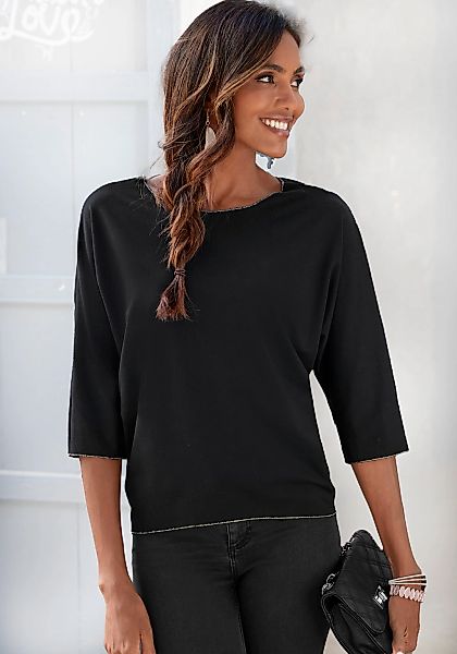 LASCANA Rundhalsshirt "mit eleganten Glitzerabschlüssen", aus pflegeleichte günstig online kaufen
