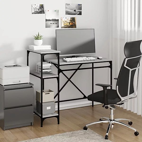Vidaxl Schreibtisch Mit Regal Grau Sonoma 105x50x90 Cm Holzwerkstoff günstig online kaufen