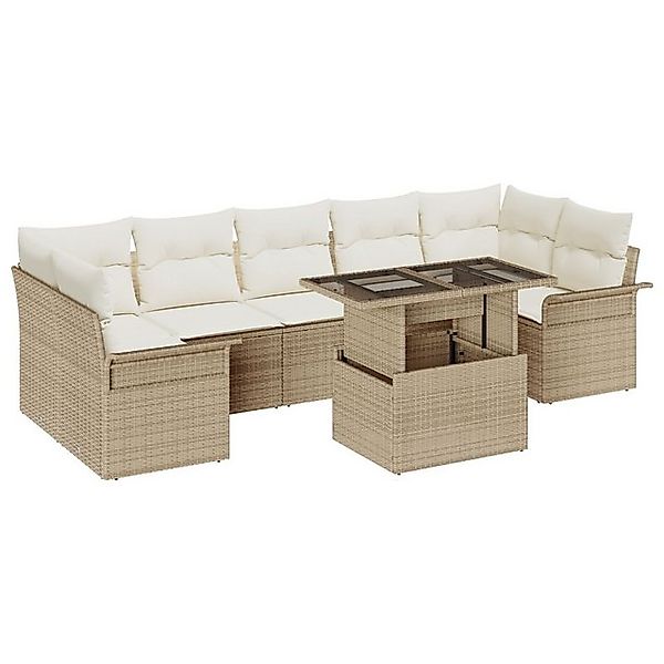 vidaXL Loungesofa 8-teiliges Garten Sofa Set mit Kissen Beige Poly Rattan, günstig online kaufen