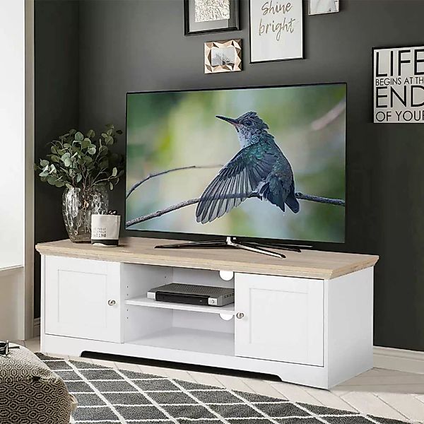 Fernsehmöbel in Weiß und Eichefarben Landhausstil günstig online kaufen