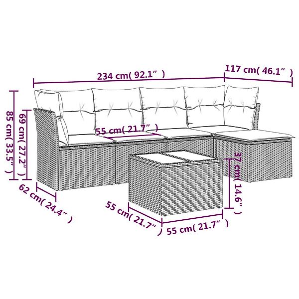 vidaXL Gartenlounge-Set 6-tlg. Garten-Sofagarnitur mit Kissen günstig online kaufen