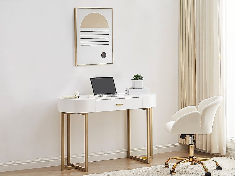 Konsolenschreibtisch mit 1 Schublade - MDF lackiert & Metall - Weiß & Goldf günstig online kaufen