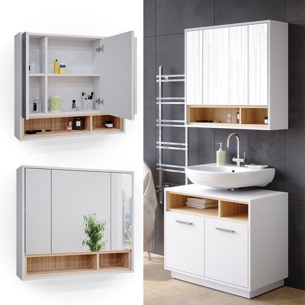 Vicco Badezimmerspiegelschrank Beatrice, Weiß/Sonoma, 80 x günstig online kaufen