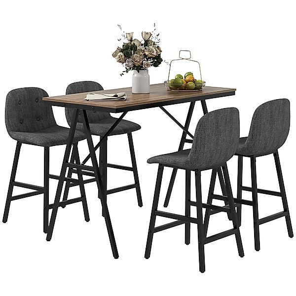 HOMCOM Bartisch mit Barhocker Set, 5-teilige Essgruppe, Küchentisch, Bistro günstig online kaufen