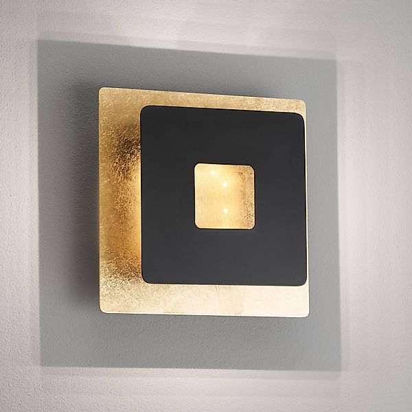 LED-Wandleuchte Hennes, Breite 18 cm, blattgold/schwarz günstig online kaufen