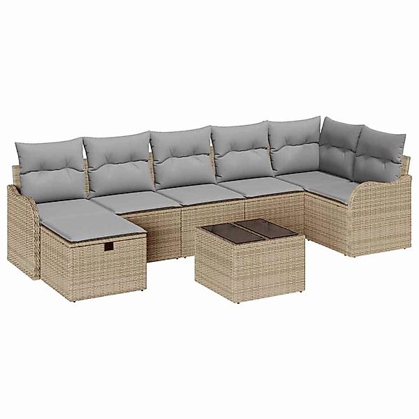 vidaXL Garten-Sofa-Set mit Kissen mit Speicher 8-Tlg Beige Poly Rattan 3360 günstig online kaufen