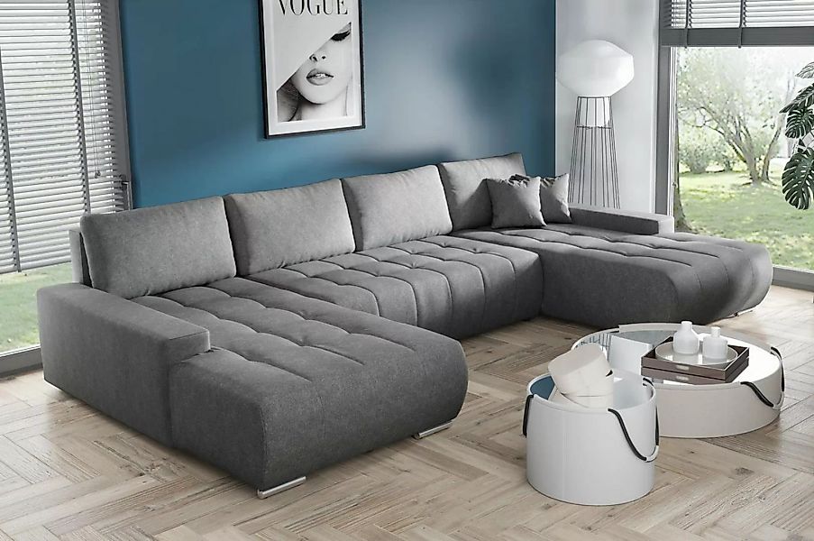 Compleo Ecksofa mit Schlaffunktion aus Velourstoff MONA, mit Bettkasten, U- günstig online kaufen