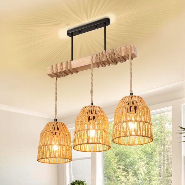 MUPOO Pendelleuchte 3-flammige Holz Hängeleuchte aus günstig online kaufen