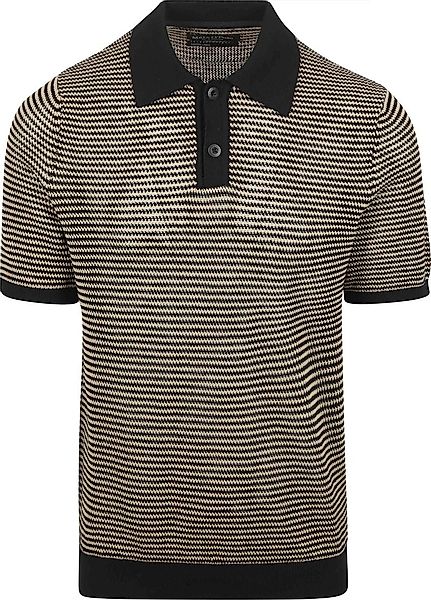 Marc O'Polo Knitted Poloshirt Streifen Schwarz Beige - Größe M günstig online kaufen