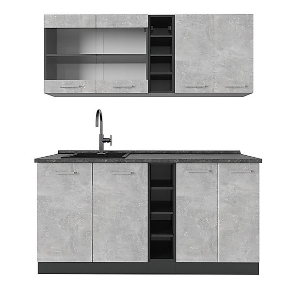 Vicco R-Line Singleküche Beton/Anthrazit 160 cm AP Anthrazit ohne E-Geräte günstig online kaufen