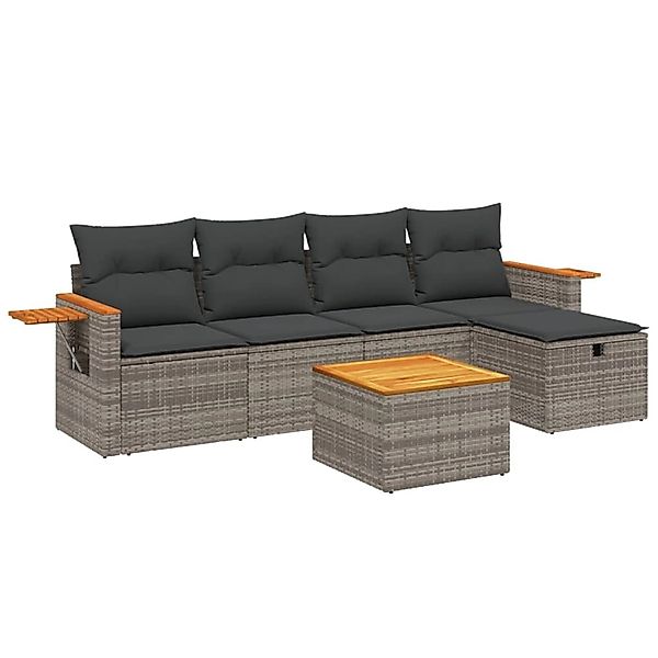 vidaXL 6-Tlg Garten-Sofagarnitur mit Kissen Grau Poly Rattan 3265512 günstig online kaufen