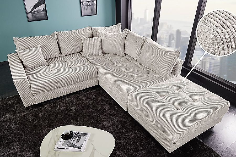 riess-ambiente Ecksofa KENT 220cm beige schwarz - Cord, L-Form, Federkern, günstig online kaufen