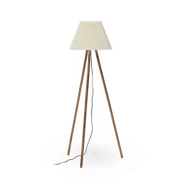 Dreibein Stehlampe im Skandi Design Cremefarben und Holz natur günstig online kaufen