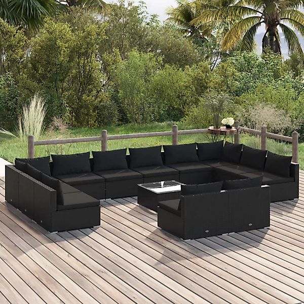 Vidaxl 13-tlg. Garten-lounge-set Mit Kissen Schwarz Poly Rattan günstig online kaufen