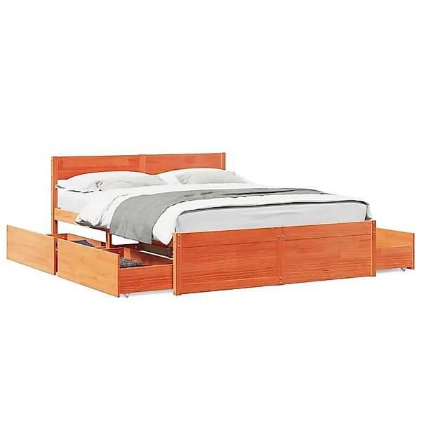 vidaXL Massivholzbett ohne Matratze Wachsbraun 140x200 cm Kiefernholz 32823 günstig online kaufen