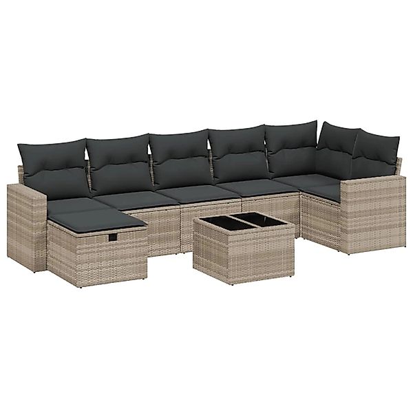 vidaXL 8-Tlg Garten-Sofagarnitur mit Kissen Hellgrau Poly Rattan 3263518 günstig online kaufen