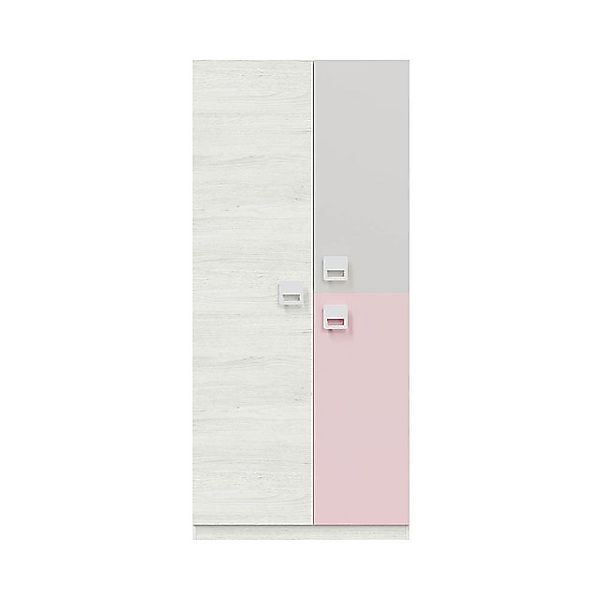 FORES HABITAT Kleiderschrank in Alpen-Weiß / Grau / Rosa - 90x200x52 (BxHxT günstig online kaufen